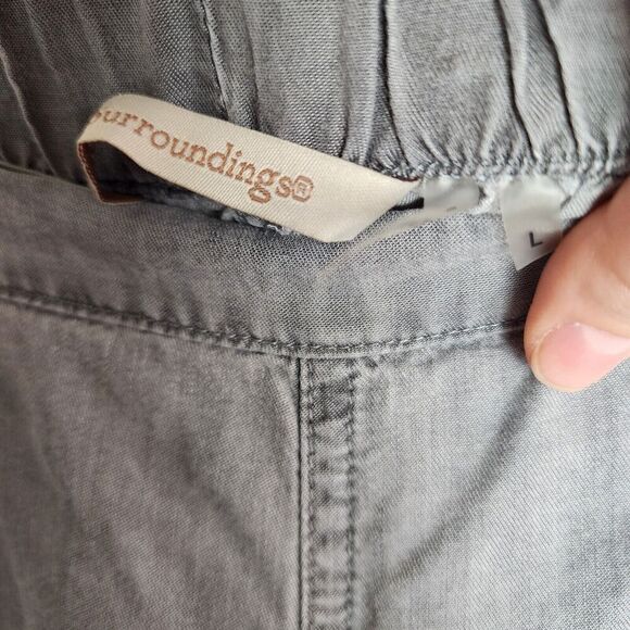 Soft Surroundings Woman's Pull On Palazzo Pants Grey Sz L Chambray Embroidered - Picture 4 of 9